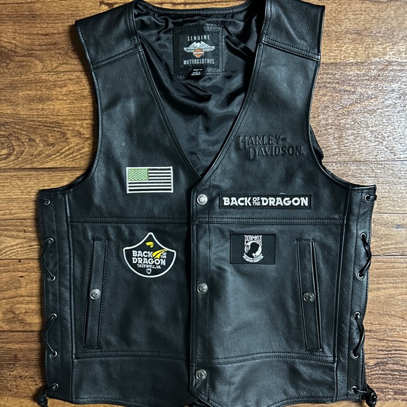 Harley-Davidson • Large • Cowhide Leather • Men’s • Black • 4 Patches • Vest - Picture 3 of 15